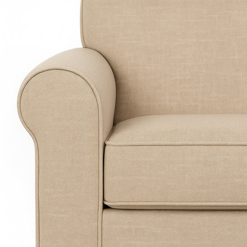 Finn Rolled Arm Sofa with Reversible Cushions, Montana Walnut, Ridgecrest Putty, 34" H x 75" W x 36" D