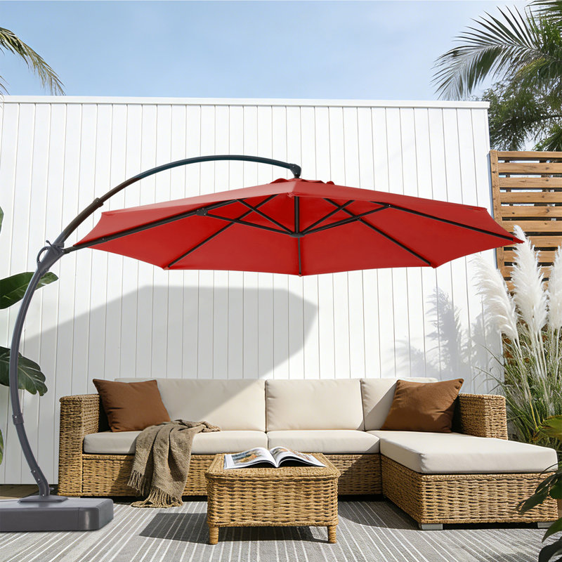  Parasol de patio décalé 11 pi avec base Yardgrace, rotation à 360 ° et inclinaison réglable, résistant aux rayons UV et à l'eau