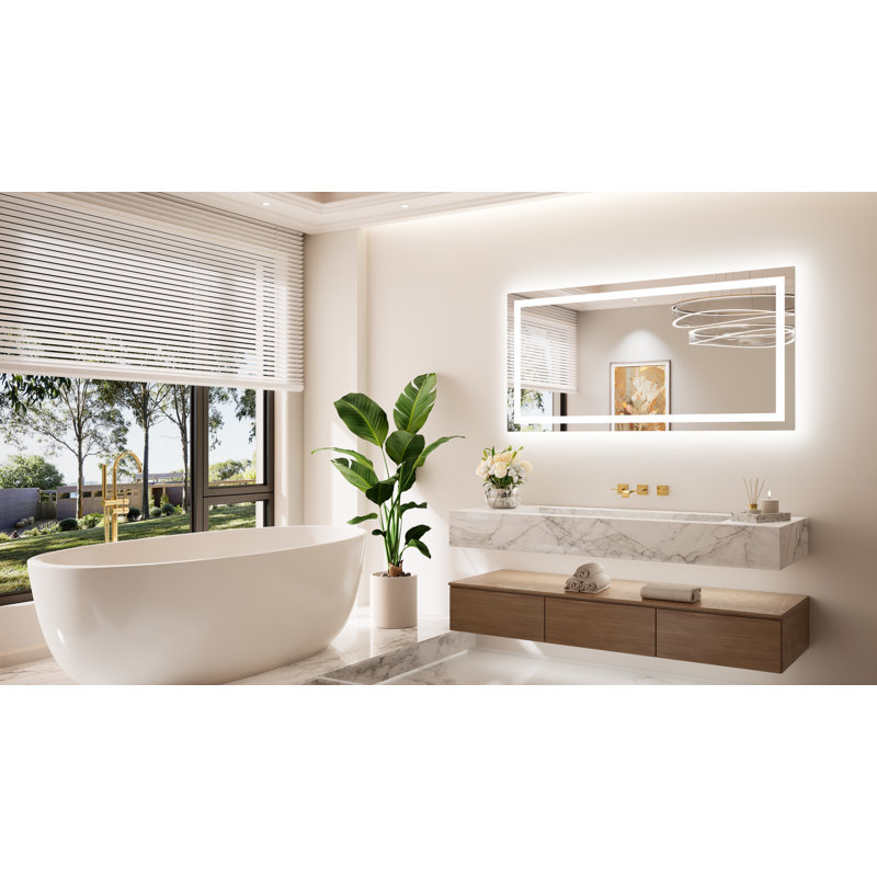 Miroir de salle de bain avant et arrière en verre trempé avec éclairage à DEL, 48 po x 24 po