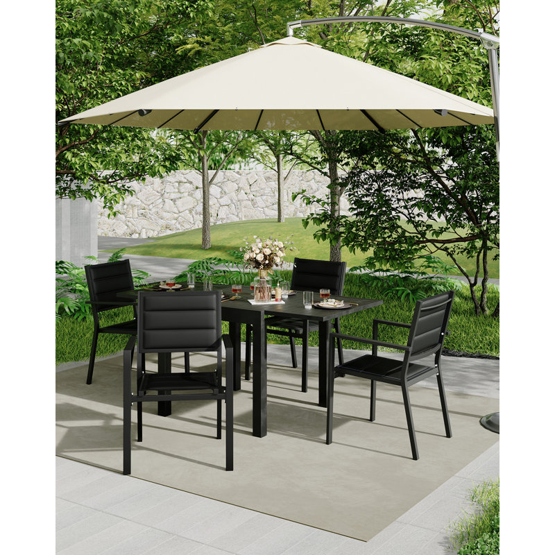 Stackable Patio Chairs Set of 4, Outdoor Aluminium Dining Chairs with Armrest 300Lbs Weight Capacity, Outdoor Patio Furniture Wider Seat for Balcony, Garden, Backyard