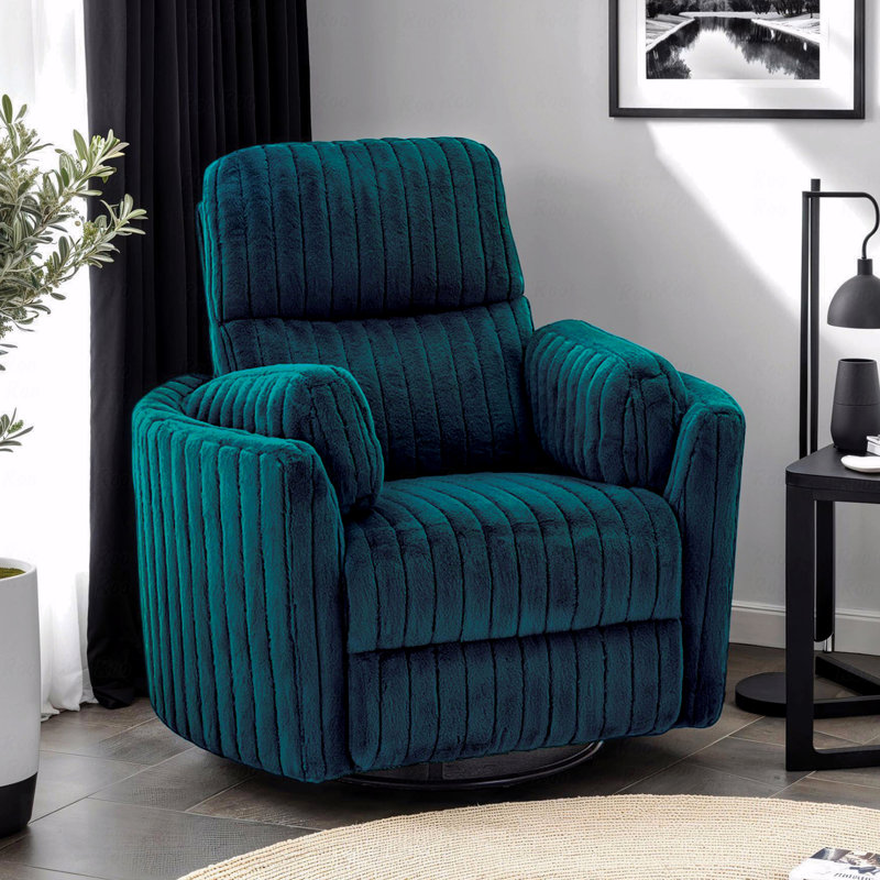 Power Glider With Recliner Function With Swivel Curved Arms Pillow Fill Swivel Chair Contemporary Dark In Teal Primary Living Room