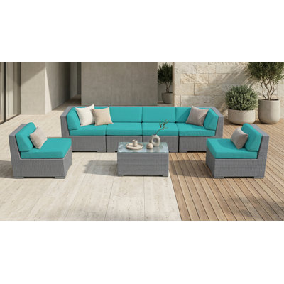 Barneveld Wicker 6 - Person Seating Group with Cushions - No Assembly