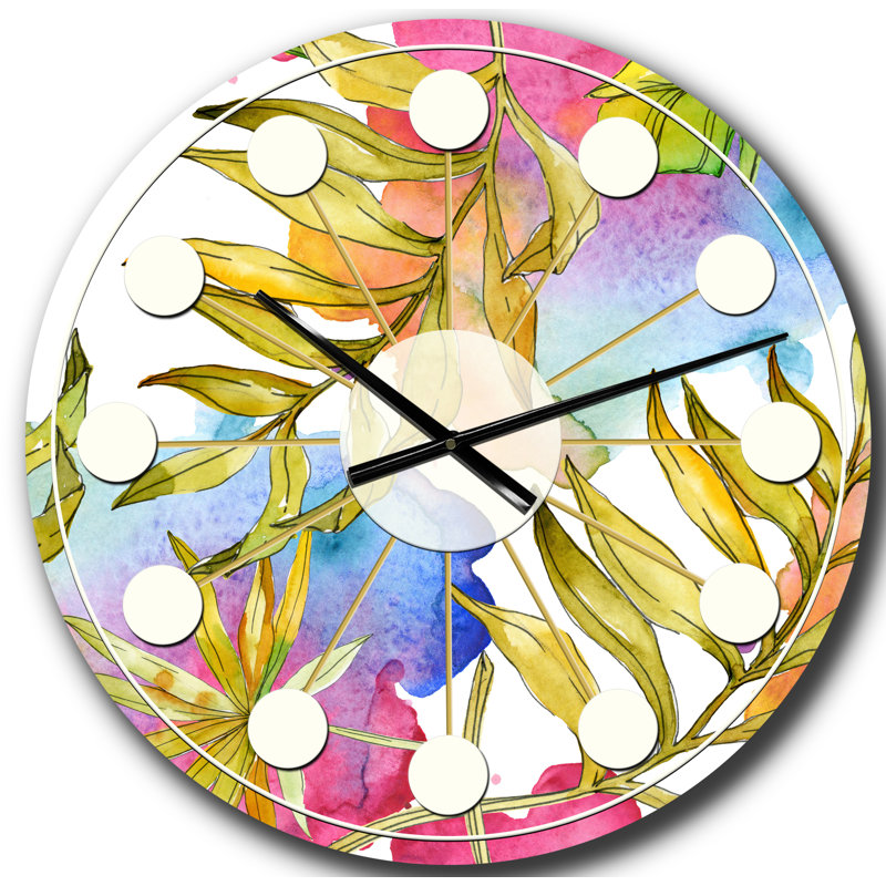 Horloge murale style tropical Mid-Century Tropical Foliage IV, Grand