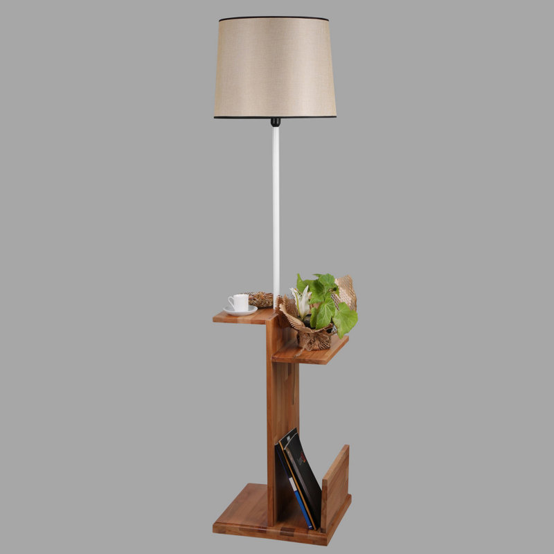 Pamela 170cm Tray Table Floor Lamp, French Beige, Brown/White