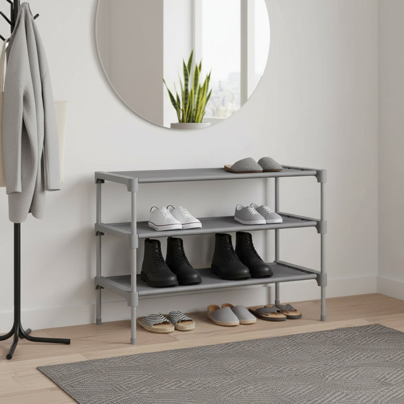 27.5" Wide 3-Tier Stackable Shoe Rack Shelf, Shoe Organizer for Closet Entryway Garage, Gray
