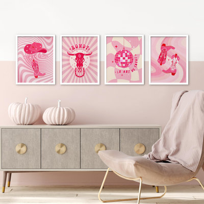 «Pink Cloud Cow Fish Collages Shapes», impression encadrée sur papier, 4 pièces