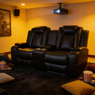 Faux Leather Power Reclining Loveseat With Center Console & Cup Holders