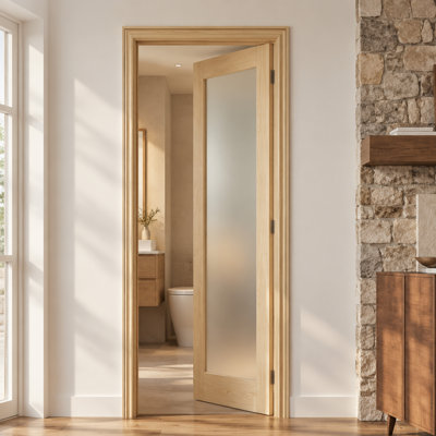 Porte de garde-manger en verre givré avec cadre - 1 porte en pin massif