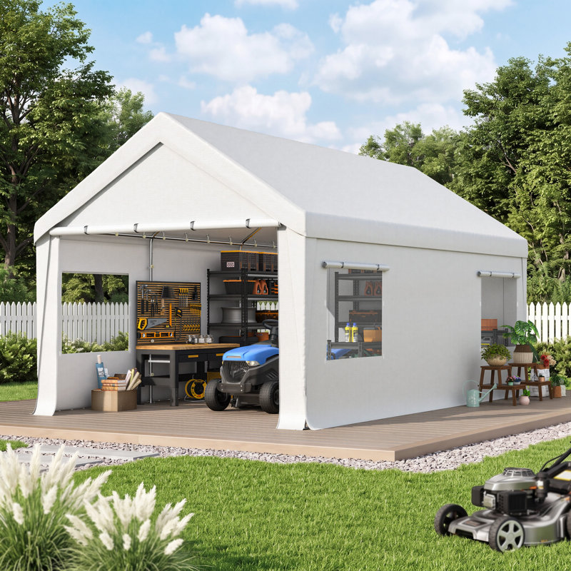 10 Ft. W X 20 Ft. D Car Canopy Portable Garage, Heavy Duty Car Port With Roll-up Ventilated Windows , Uv Resistant Waterproof All-season Tarp For Car, Boat And Emergency Shelter