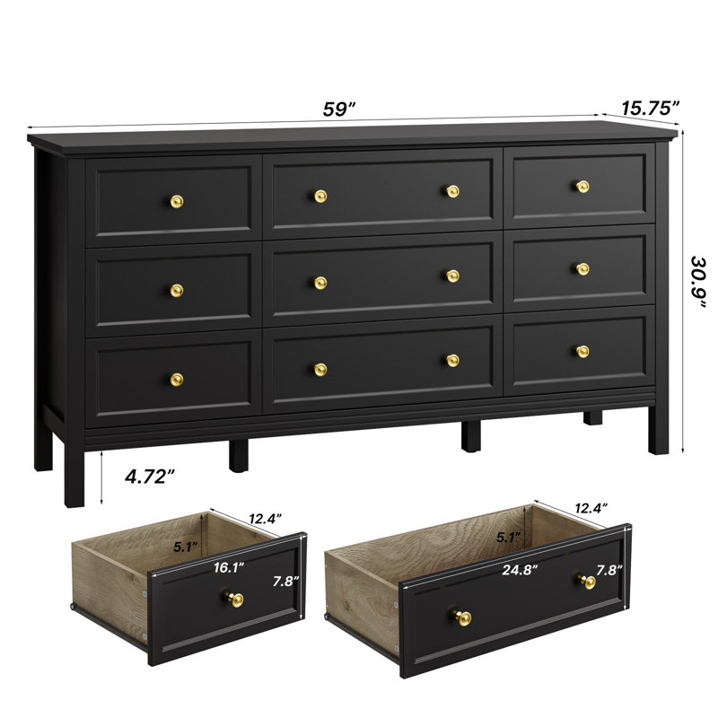 Commode 9 tiroirs Winston Porter, Noir