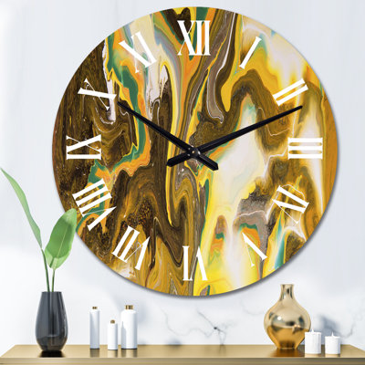Horloge murale moderne vert jaune et marbre liquide Art II
