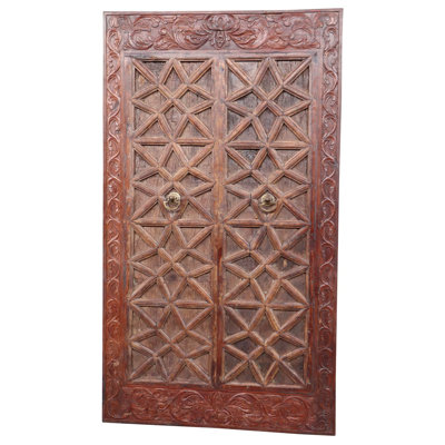 87" Hand-Carved Teak Reclaimed Wood Barn Door, Rustic Farmhouse Sliding Panel