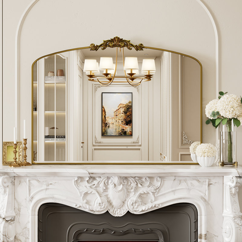 Amara Vintage Baroque Style Tempered Glass French Cleat Mounted Wall Mirror, Antique Gold, 36" x 48"