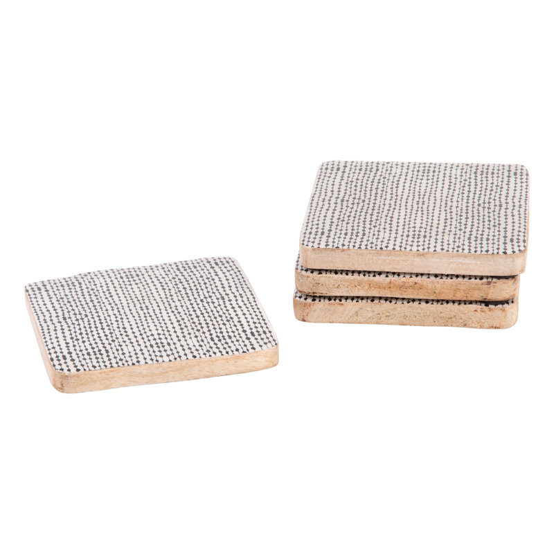 Wood Square 4 Piece Coaster Set