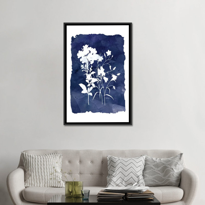 «Indigo Botanical II», impression sur toile, H 26 po x l 18 po x P 1,5 po, Toile avec cadre noir, Pas de tapis