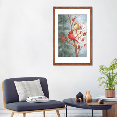 Cardinals In Berry Tree - Wall Art Print - Framed Fine Art Paper