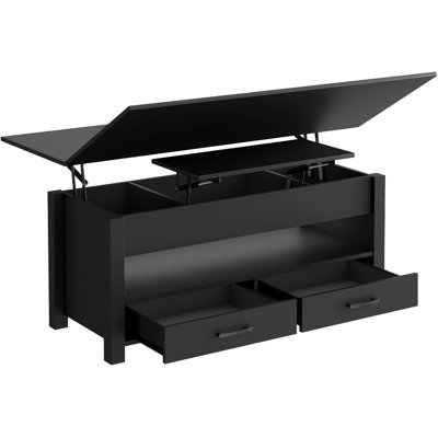 Table basse à plateau relevable de 39,4 po avec pivotement à 180 °, 2 tiroirs et rangement dissimulé, convertible en table de salle à manger pour le salon