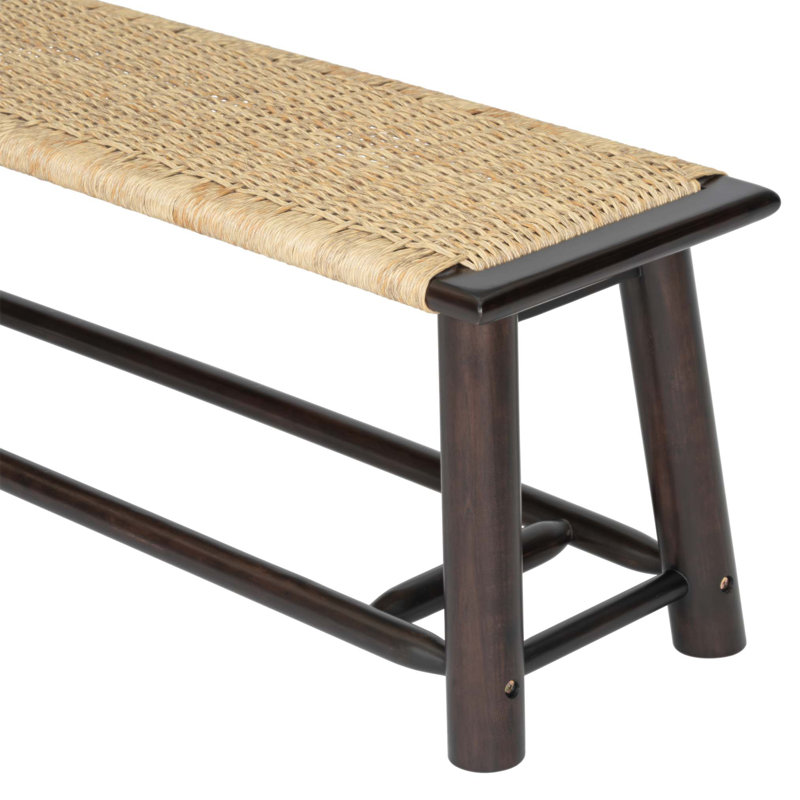 Farmhouse Modern Solid Wood Rattan Bench - 59 Inch Indoor & Covered Outdoor Multi-Functional Design, Black