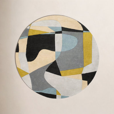 Gaye Gray Khaki Teal Hand-Tufted Geometric Rug