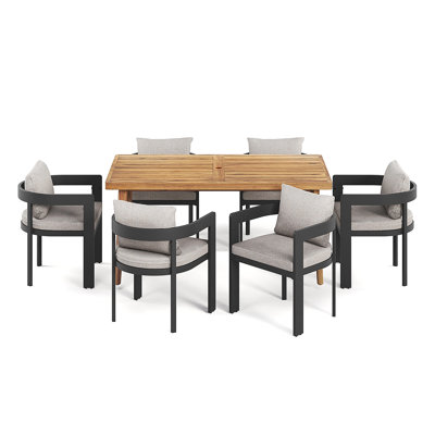 Ensemble repas d'extérieur pour patio (chaise de salle à manger en aluminium avec coussin et table de salle à manger en bois d'acacia de 1 pièce)