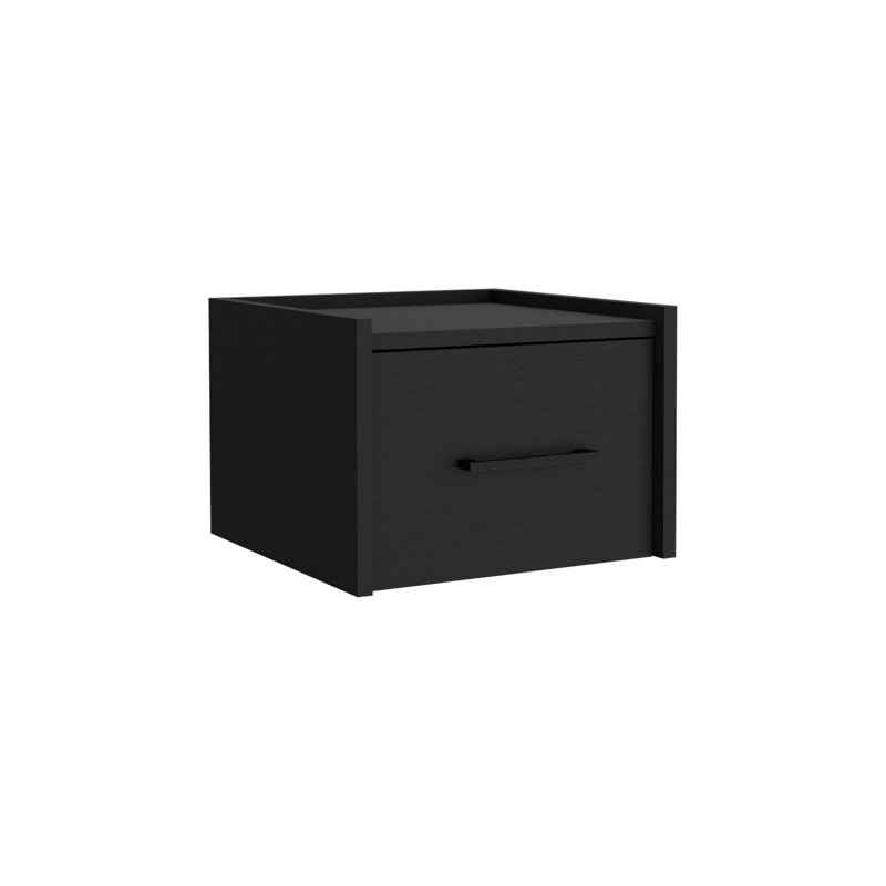 Breeland Floating Nightstand, Space-Saving Design with Handy Drawer and Surface, Black