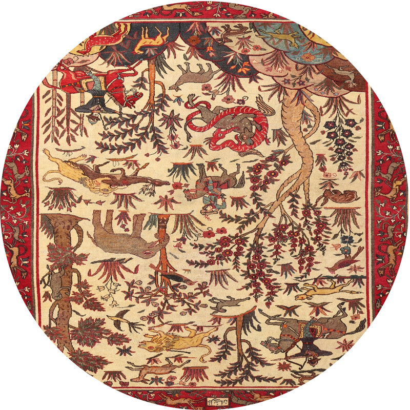 Tapis oriental multicolore tissé à la machine Oriental, Rond 6 pi