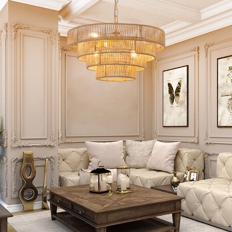 Lustre - corde de chanvre tissée à 4 couches de style moderne 20 po, luminaire suspendu de style bohème, luminaire suspendu élégant
