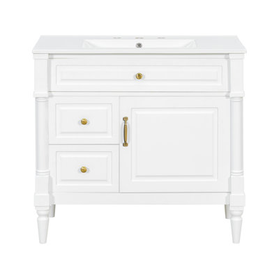 Meuble-lavabo simple 36 po avec lavabo en céramique et 2 tiroirs et tablette ajustable