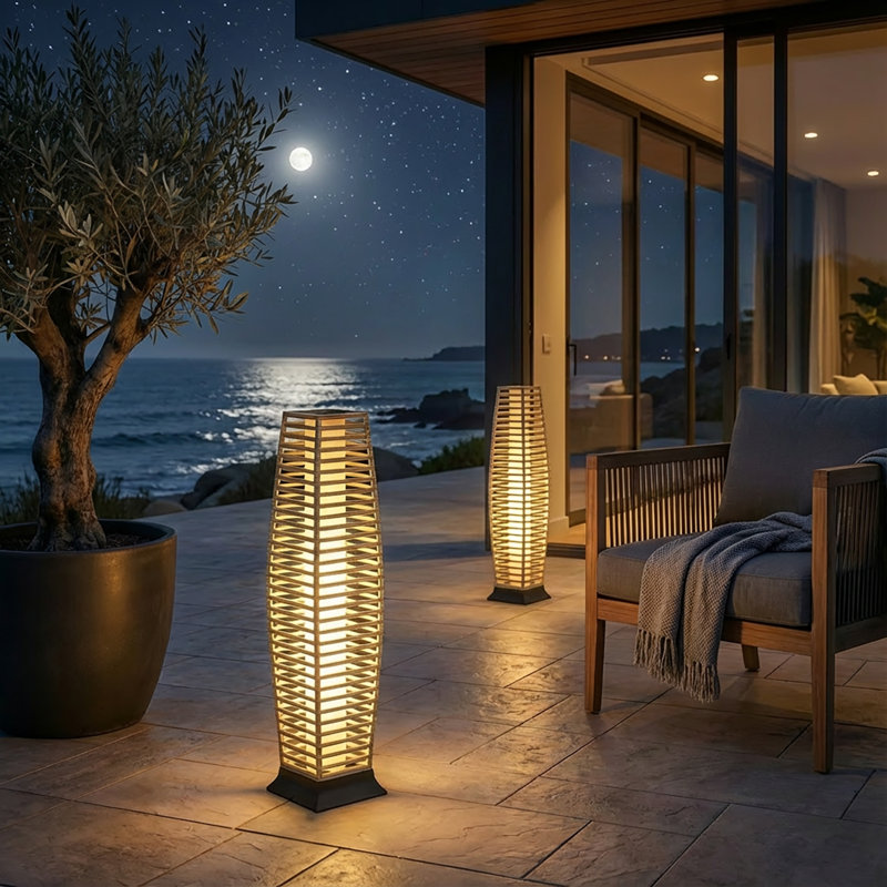 30.75'' Solar Powered Boho Rattan Floor Lamp (Set of 2), Natural
