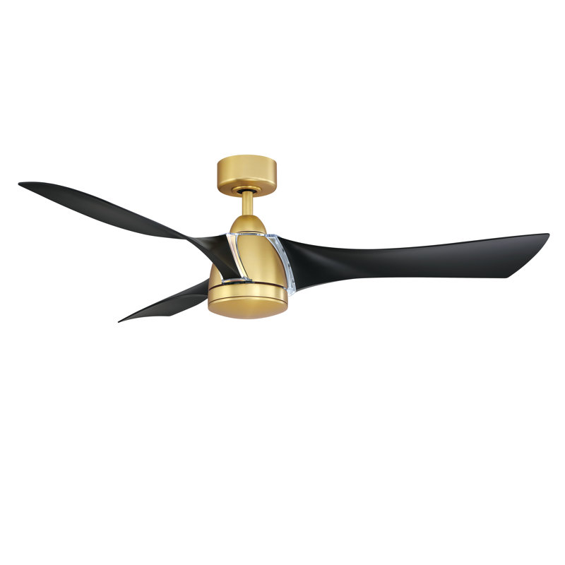 Klear 56 inch Indoor/Outdoor Smart Ceiling Fan with LED CCT Select Light Kit and Remote Control - Brushed Satin Brass with Black blades