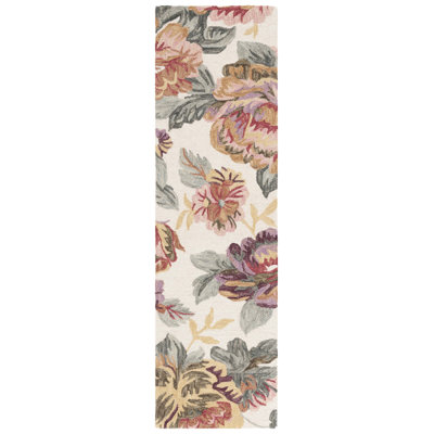 Jardin Handtufted Wool Cotton Floral Rug in Ivory/Red