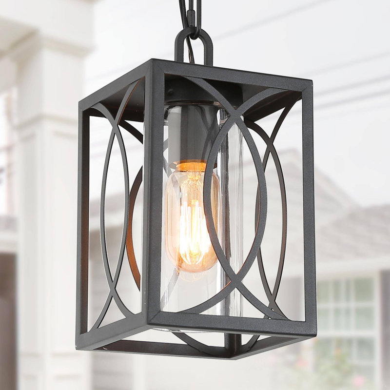 1 suspension DEL extérieure à 1 lumière, verre transparent noir brossé, culot E26, pour endroits humides (lot de 1)