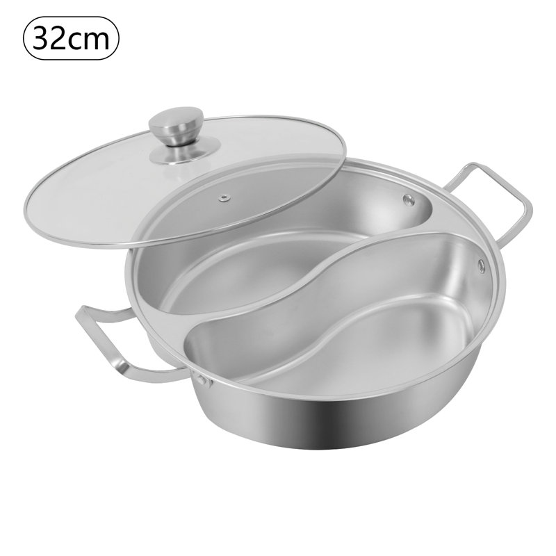 5L/1.32Gal Double-Flavor Hot Pot Stainless Steel Hot Pot With Divider And Lid, 3.5" H x 12.6" W x 11.8" D