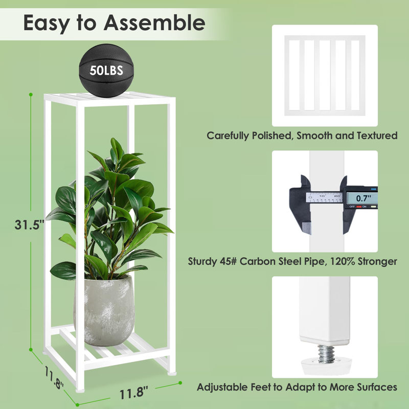 White Heavy Duty 2-Tier Metal Plant Stand for Indoor and Outdoor