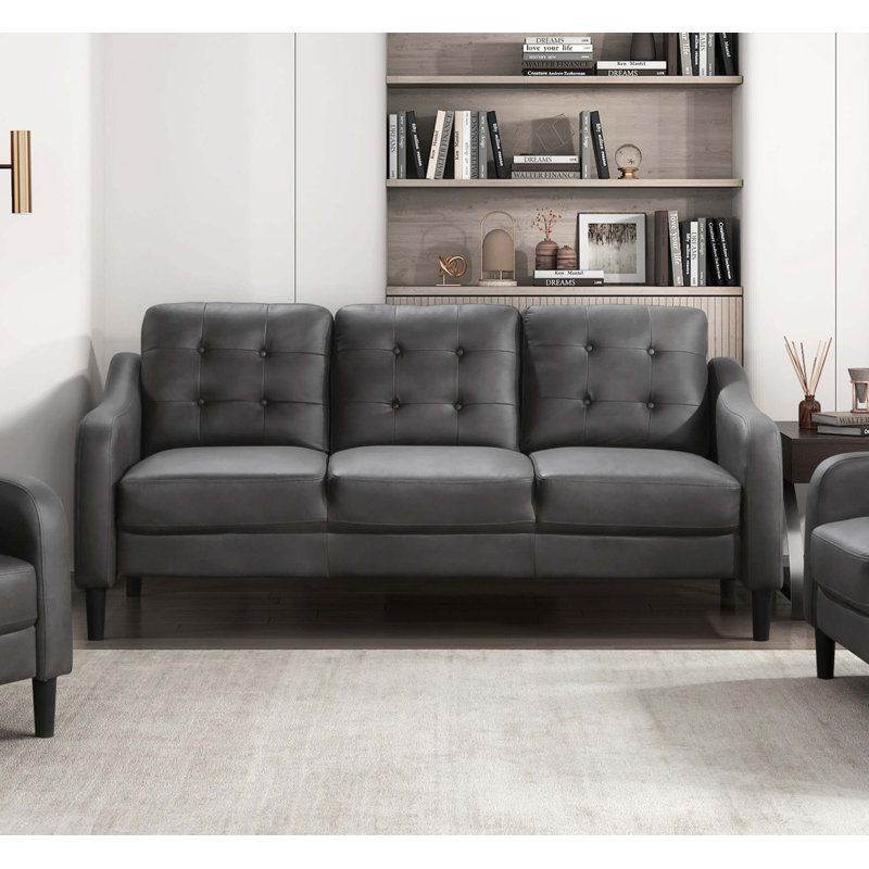 Canapé 77 po en microfibre 3 places avec dossier capitonné et accoudoirs profilés 77 po, Gris
