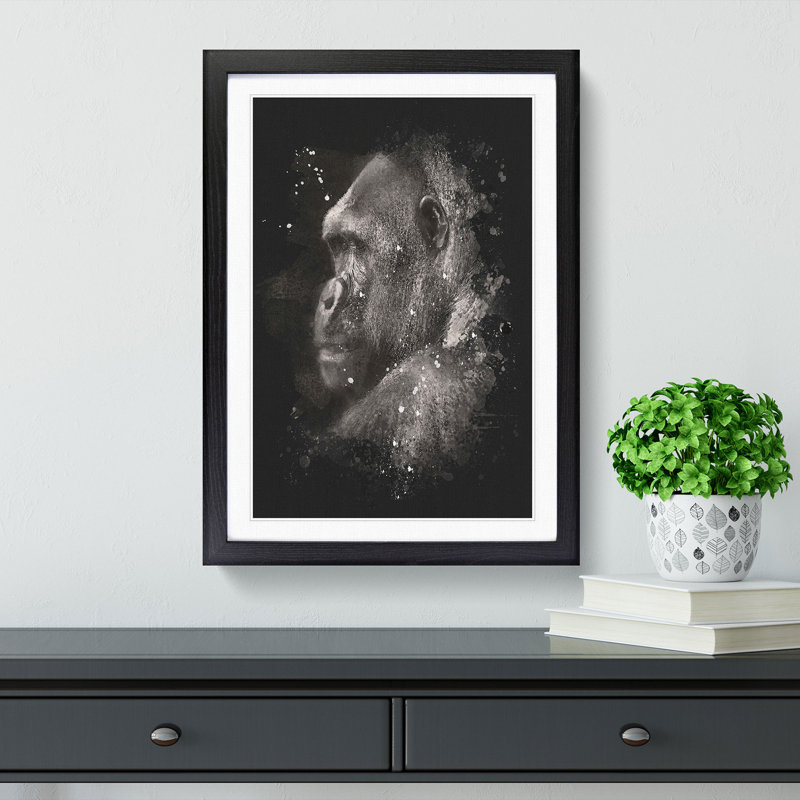 Silverback Gorilla - Picture Frame Graphic Art Print, 33cm H x 24cm W x 2cm D, Black Framed