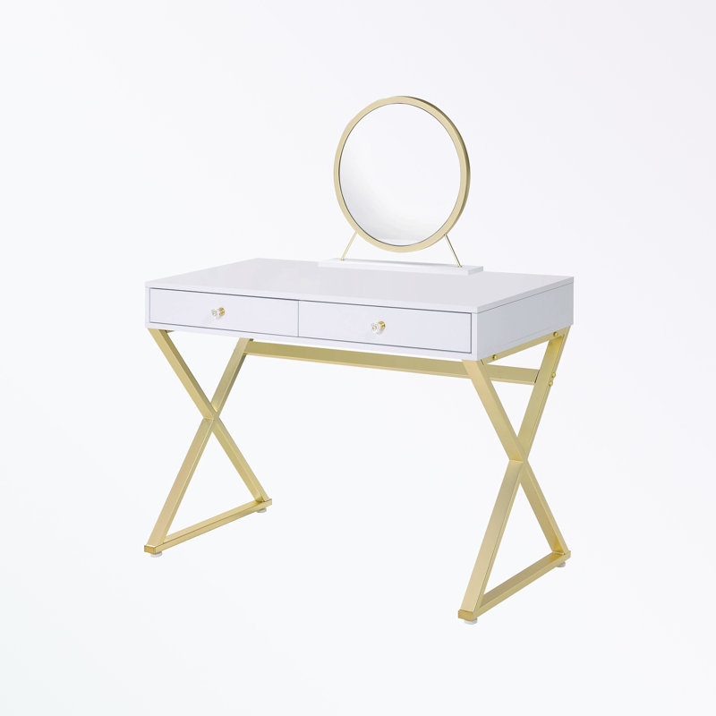 Bureau de maquillage avec miroir et deux tiroirs