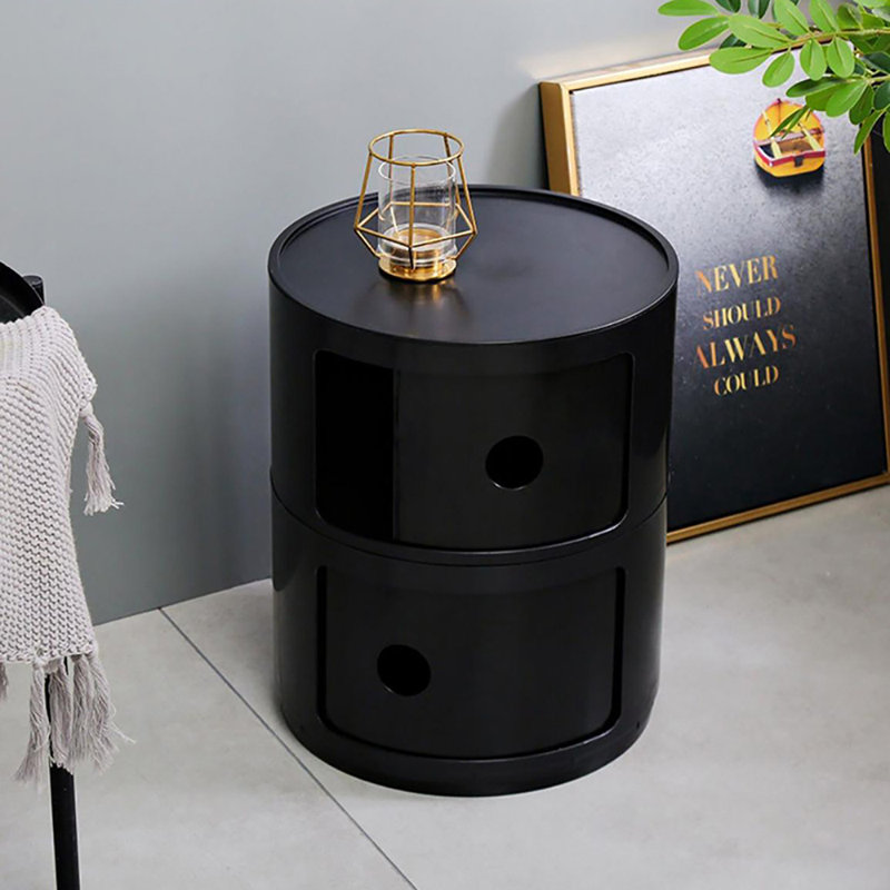 Izzack Tray Top Drum End Table, Black