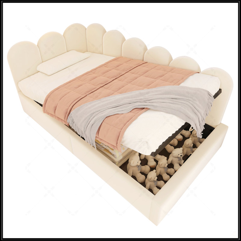 Upholstered Daybed With Hydraulic Storage, Twin Size, Velvet Fabric, And Metal Slatted Frame For Small Spaces, Beige