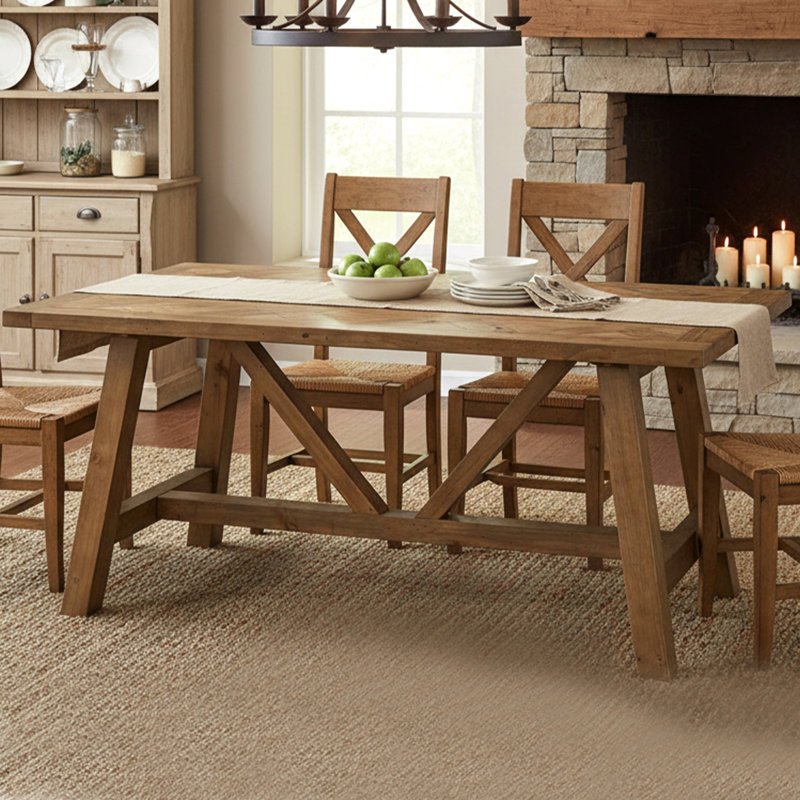 Table de salle à manger en bois massif 63 "American Rustic, Brun, Bois brun