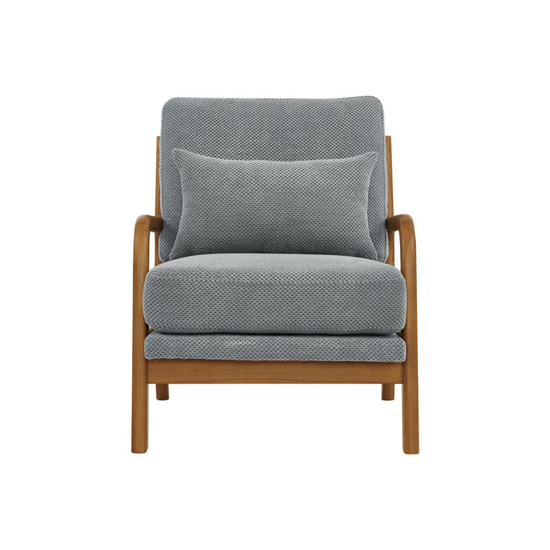 Chaise d'appoint Mid Century en bois massif avec coussin supplémentaire, Light Grey