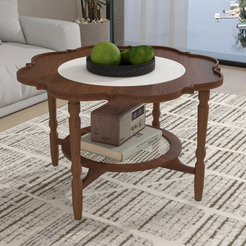 Table basse à 2 niveaux avec rotin