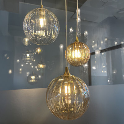 Vine 3 Globe Amber & Clear Glass Mix Sizes