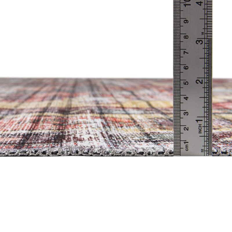 Heffron Performance Yellow/Pink Machine Washable Rug, Runner 2' x 10'