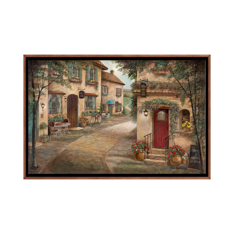 Café pittoresque par Ruane Manning - reproduction d'art, H 40 po x l 60 po x 1,5 po, Toile avec cadre brun, Aucun mat