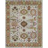Gray Hand-Knotted Wool Botanical Accent Border Geometric Modern Contemporary Carpet Rug