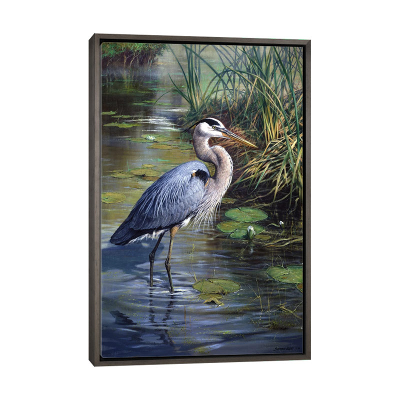 «Lone Fisherman - Great Blue Heron», reproduction d'art murale encadrée, H 60 po x l 40 po, Grey