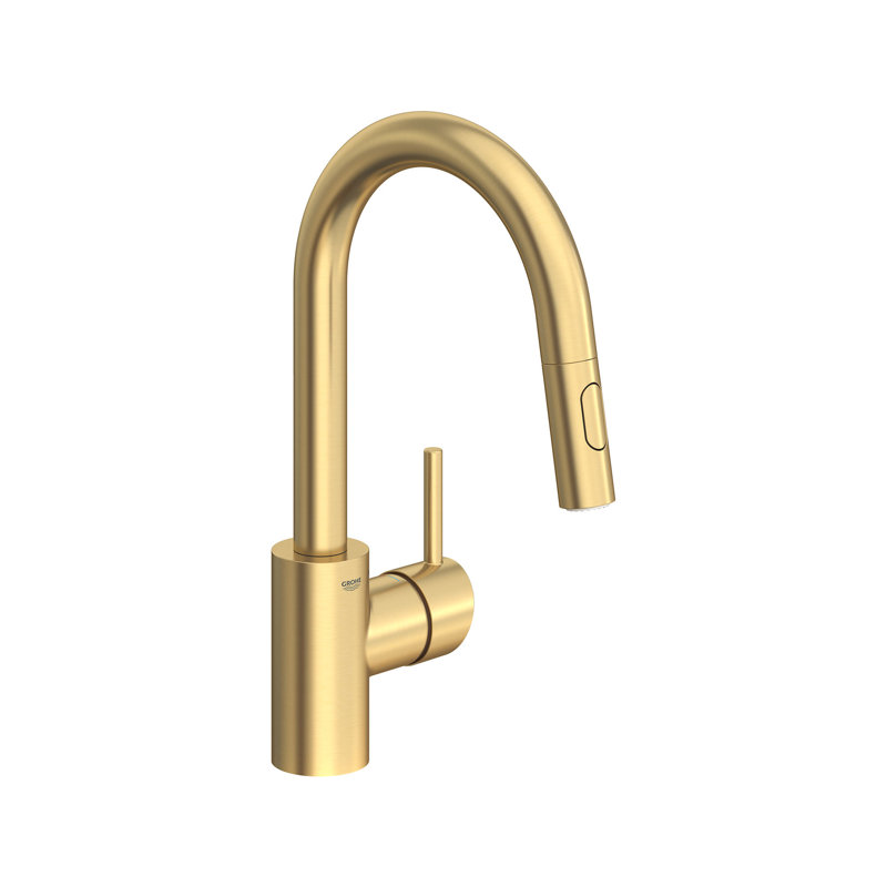 Single-Handle Pull Down Bar Faucet 1.75 GPM, Grohe Brushed Cool Sunrise