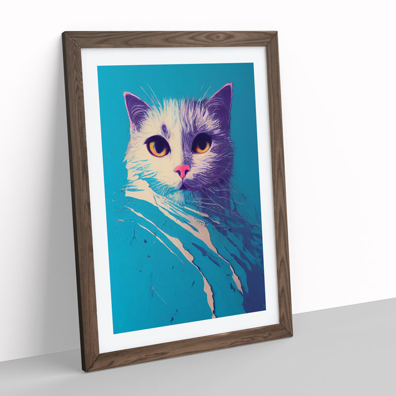 Smudged Cat - Single Picture Frame Print, 46cm H x 34cm W x 2cm D, Walnut