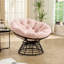 Chaise d'extérieur pivotante 360 avec design ergonomique, coussin rose épais et doux, structure brune, pour cadre de salon en acier et tissu, chambre à coucher